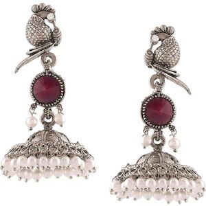 Trendy Jewels Silver and Red Parrot Earrings
